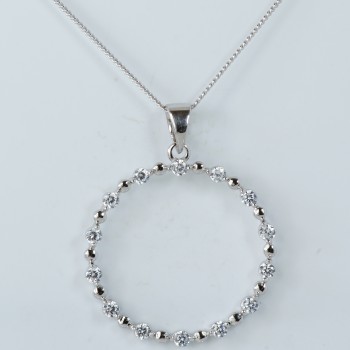 Sterling Silver/CZ Large Open Circle Pendant and Chain